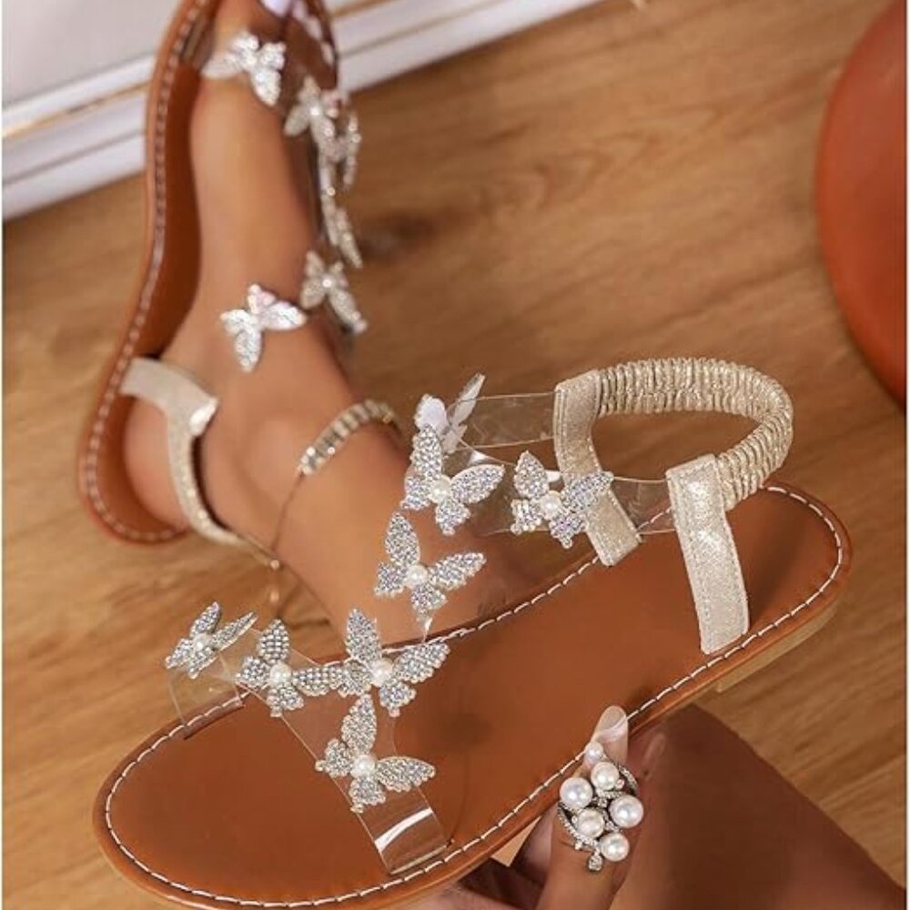 Elegant Rhinestone Butterfly  Sandals